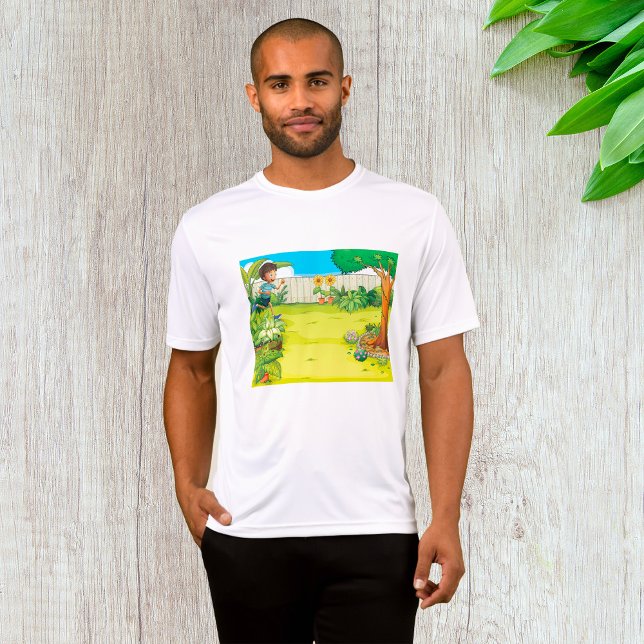 Camiseta Niño juguetón corriendo en un frondoso patio trase (Subido por el creador)