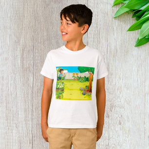 Camiseta Niño juguetón corriendo en un frondoso patio trase