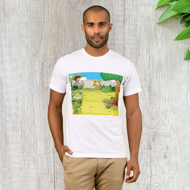 Camiseta Niño juguetón corriendo en un frondoso patio trase (Subido por el creador)