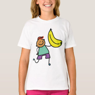Camiseta Niño Juguetón Sosteniendo un Gran Plátano Amarillo