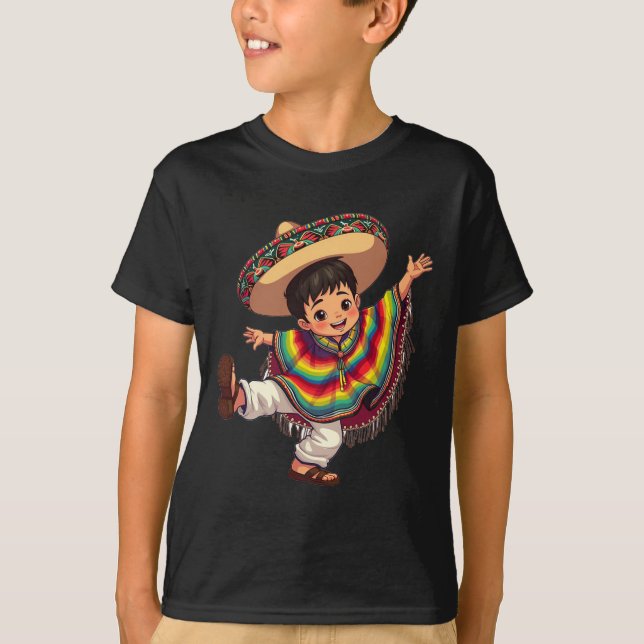 Camiseta Niño mexicano Poncho Cinco De Mayo Envuelto mexica (Anverso)