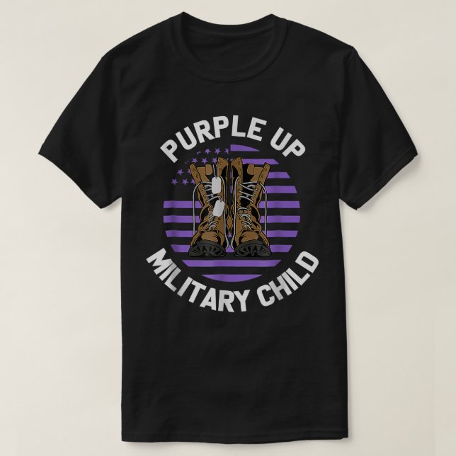 Camiseta Niño militar morado arranca mes de mi con bandera  (Diseño del anverso)