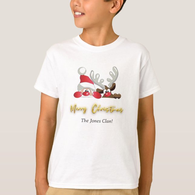Camiseta Niño moderno Personalizado de Navidad reno de Sant (Anverso)