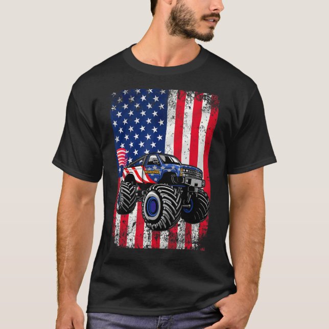 Camiseta Niño Monstruo Camión Niño Niños Bandera Americana  (Anverso)
