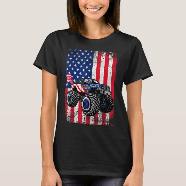 Camiseta Niño Monstruo Camión Niño Niños Bandera Americana  (Anverso)