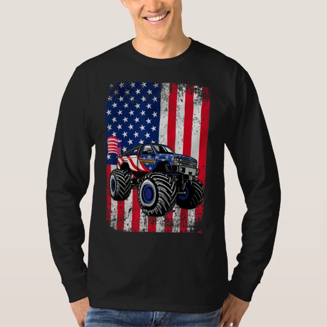 Camiseta Niño Monstruo Camión Niño Niños Bandera Americana  (Anverso)