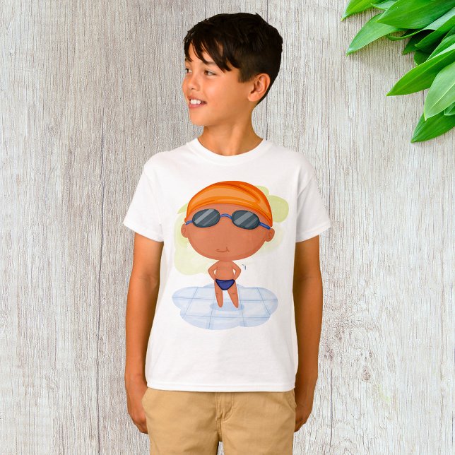 Camiseta Niño nadador en gafas y gorro nadador (Subido por el creador)