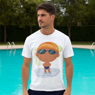 Camiseta Niño nadador en gafas y gorro nadador