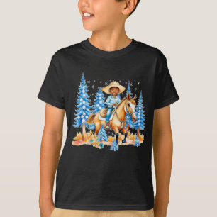 Camiseta Niño Negro En La Escena De Invierno Del Caballo
