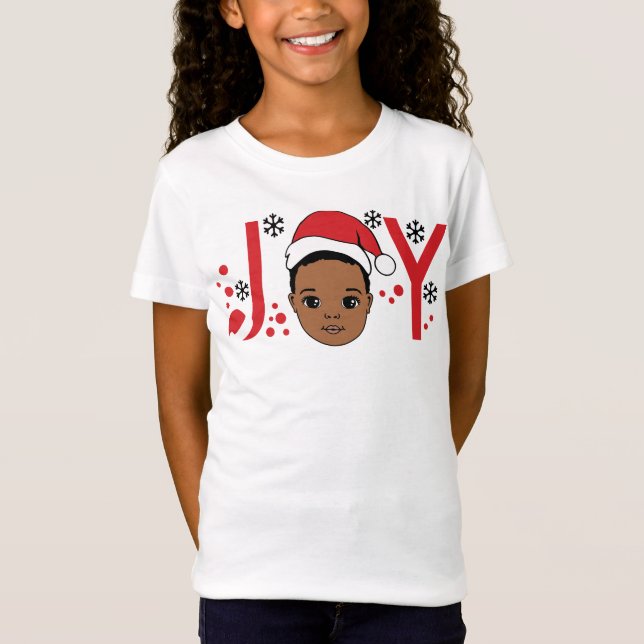 Camiseta Niño negro Melanin Navidades suaves X mas Diversió (Anverso)