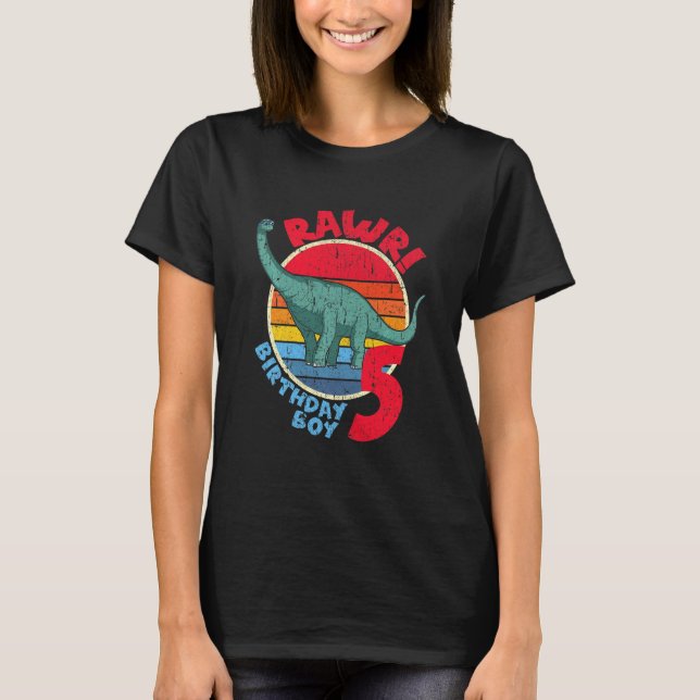 Camiseta ¡Niño, niño, quinto cumpleaños, soy Rawr! Brachios (Anverso)