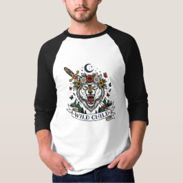 Camiseta Niño Salvaje Flor de Lobo Corona Daga Tatuaje Flas