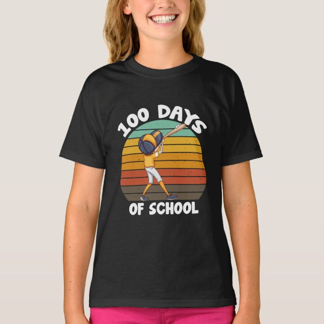 Camiseta Niños 100 días de escolares 100 días de béisbol (Anverso)