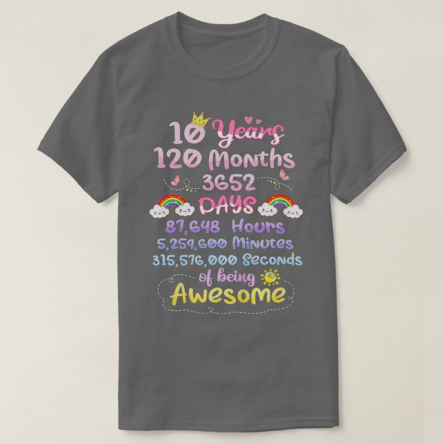 Camiseta Niños 10 Años 120 Meses De Ser Awesome Funny Ki (Diseño del anverso)