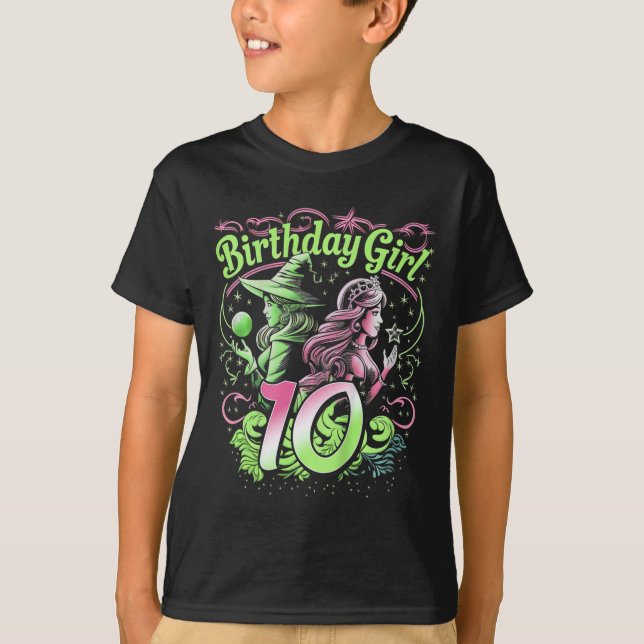 Camiseta Niños 10 Años De Bruja Rosa Y Verde (Anverso)