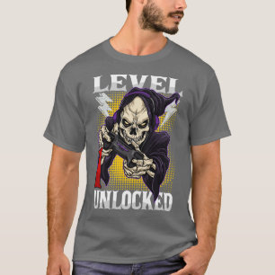 Camiseta Niños 1er Cumpleaños Gamer Skeleton Nivel 1 Desblo