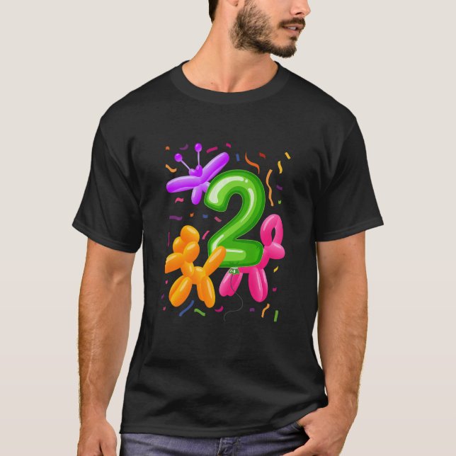 Camiseta Niños 2do Aniversario Globo Animales Balón Tema B (Anverso)