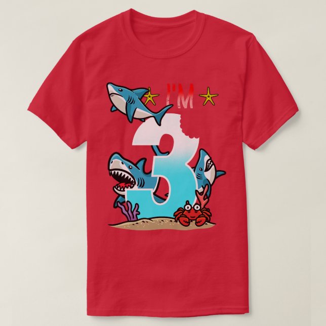 Camiseta Niños 3 años Tiburones de cumpleaños niños subacuá (Diseño del anverso)