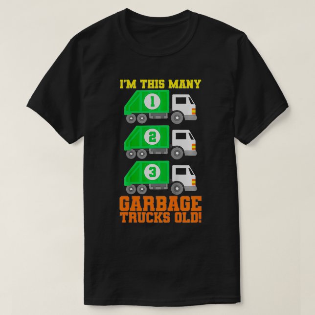Camiseta Niños 3er cumpleaños Camión de basura Tercer parti (Diseño del anverso)