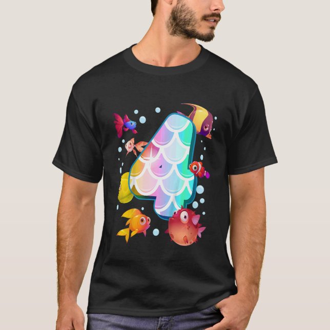 Camiseta Niños 4º cumpleaños Pescado Arcoiris Tetra Popper (Anverso)