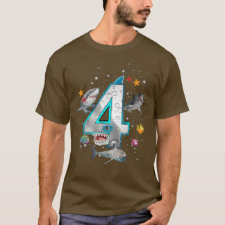 Camiseta Niños 4º cumpleaños Tiburón 4 años Sha