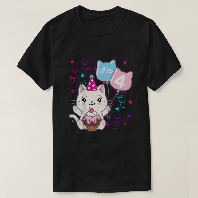 Camiseta Niños 4º tema del gato Chica de cumpleaños de Kitt (Diseño del anverso)