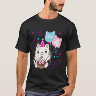 Camiseta Niños 4º tema del gato Chica de cumpleaños de Kitt