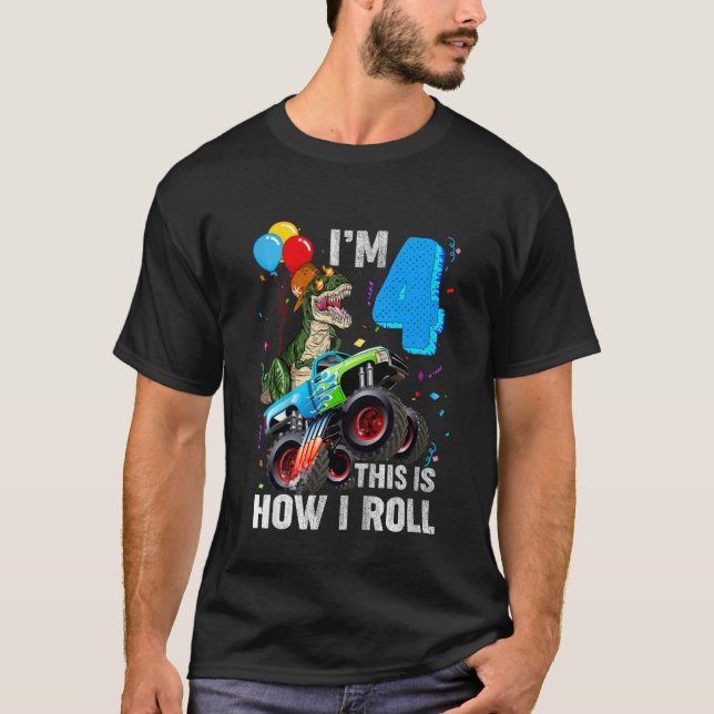 Camiseta Niños 4 Aniversario I m 4 Así es como rollo Dinosa (Anverso)
