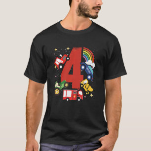 Camiseta Niños 4 Años De Cumpleaños 4 Con Camión De Fuego Y