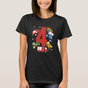 Camiseta Niños 4 Años De Cumpleaños 4 Con Camión De Fuego Y