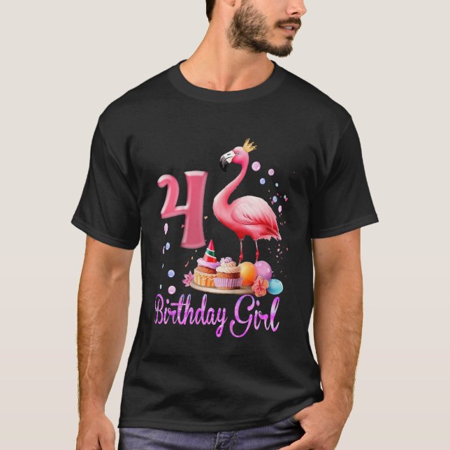 Camiseta Niños 4 años de edad Flamingo tropical 4º cumpleañ (Anverso)