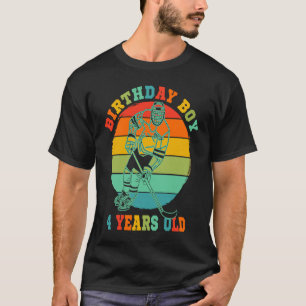 Camiseta Niños 4 años Fiesta de cumpleaños retro de hockey 