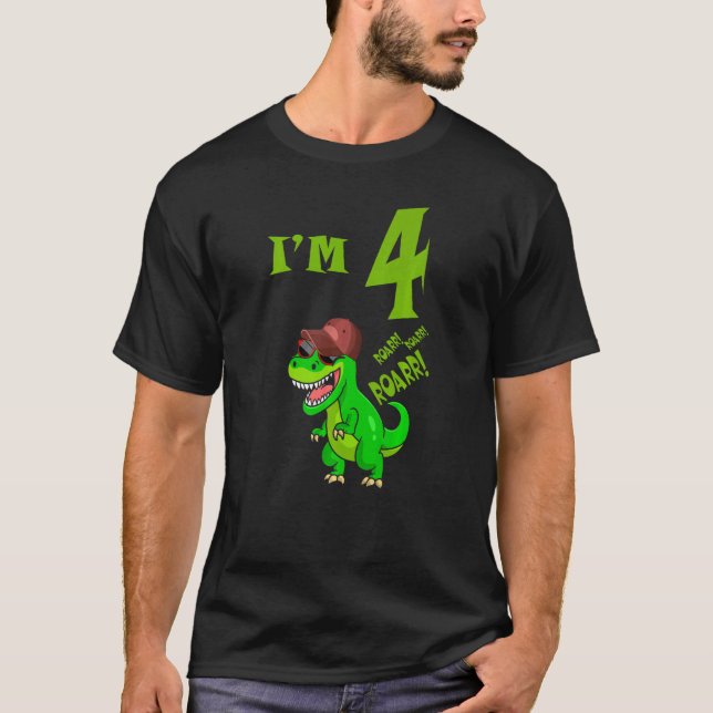 Camiseta Niños 4 cumpleaños Rex Dinosaur Rawr Tengo 4 hijos (Anverso)