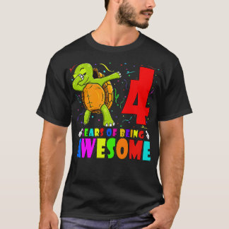 Camiseta Niños 4 Fiesta de cumpleaños Dabbing Turtle 4 años