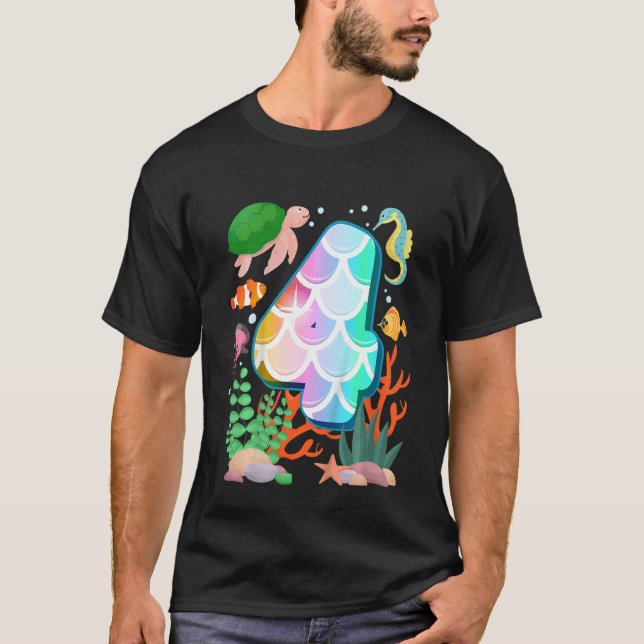 Camiseta Niños 4 Pescado de cumpleaños Tetra Acuario Subacu (Anverso)