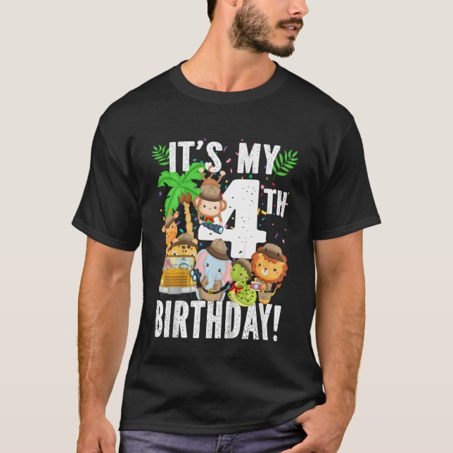 Camiseta Niños 4 Selva safari de cumpleaños zoológico de cu (Anverso)