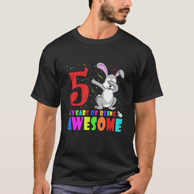 Camiseta Niños 5ª Fiesta De Cumpleaños Conejo De Dabbing -  (Anverso)