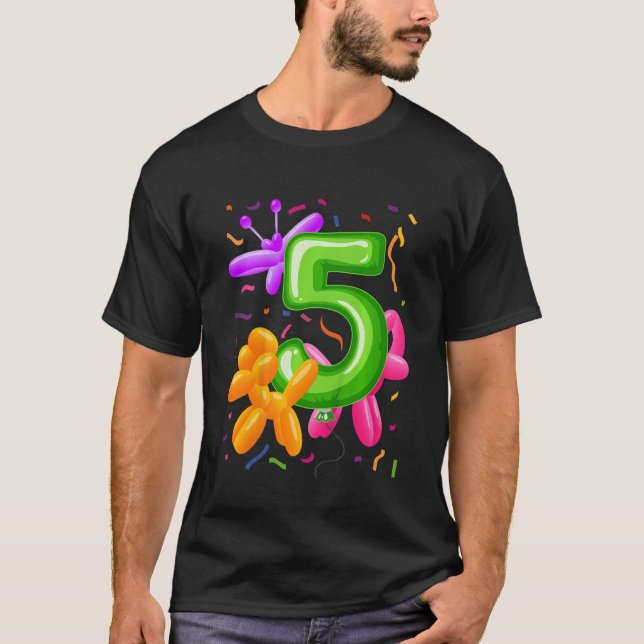 Camiseta Niños 5º Balón de cumpleaños Animales Globos Tema  (Anverso)