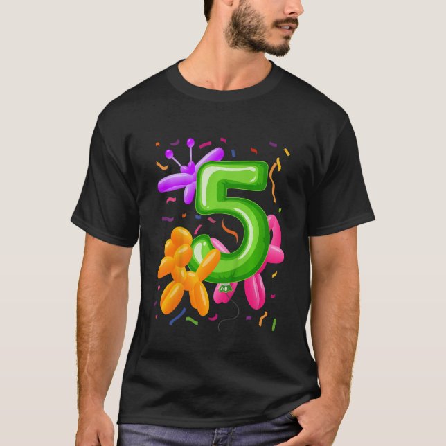 Camiseta Niños 5º Balón de cumpleaños Animales Globos Tema  (Anverso)