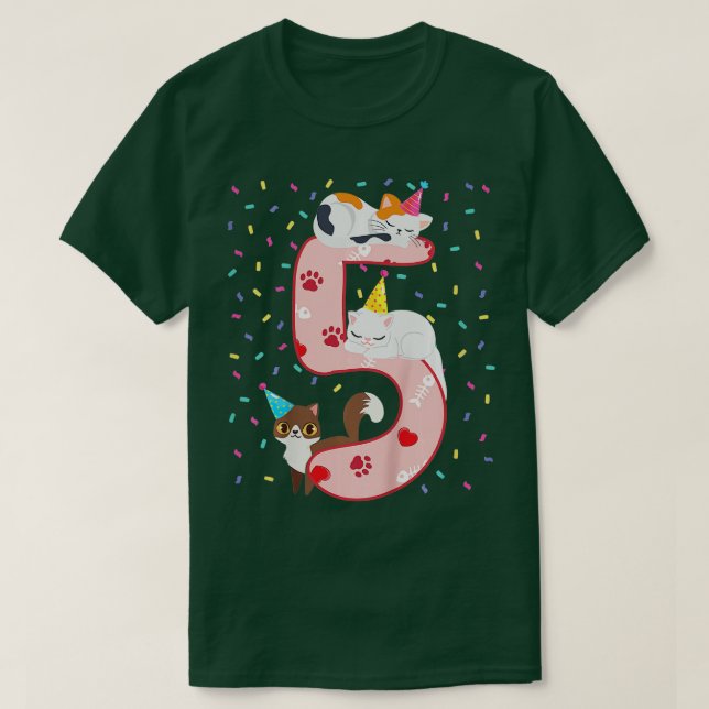 Camiseta Niños 5º Chica de cumpleaños lindo conjunto de gat (Diseño del anverso)