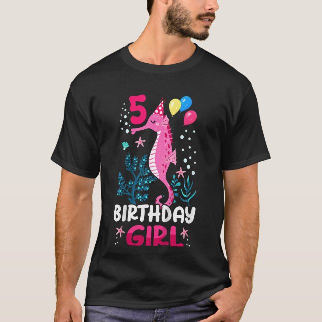 Camiseta Niños 5º cumpleaños Chica Seahorse Ocean Birthday  (Anverso)