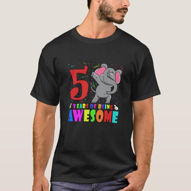 Camiseta Niños 5.ª Fiesta De Cumpleaños Elefante Dabbing -  (Anverso)