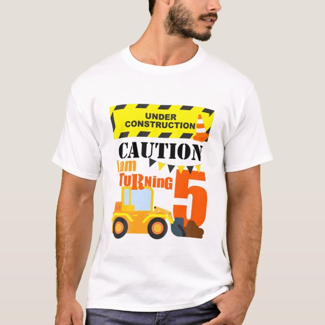 Camiseta Niños 5.º Camión Tema De La Excavadora De Cumpleañ (Anverso)