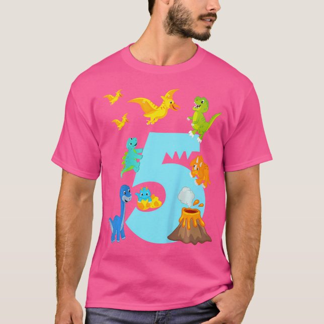 Camiseta Niños 5.º Nacimiento Ropa De Dino - Cinco Años (Anverso)