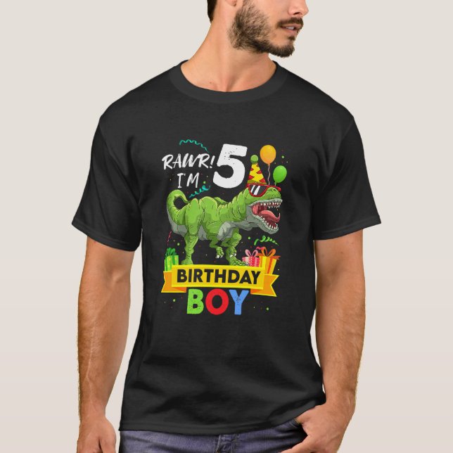 Camiseta Niños 5 Aniversario Niño Dinosaurio de 5 años Rex  (Anverso)