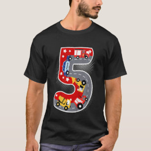Camiseta Niños 5 Años De Cumpleaños 5 Con Camión De Fuego Y