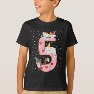 Camiseta Niños 5 Chicas de cumpleaños con traje de gato de 