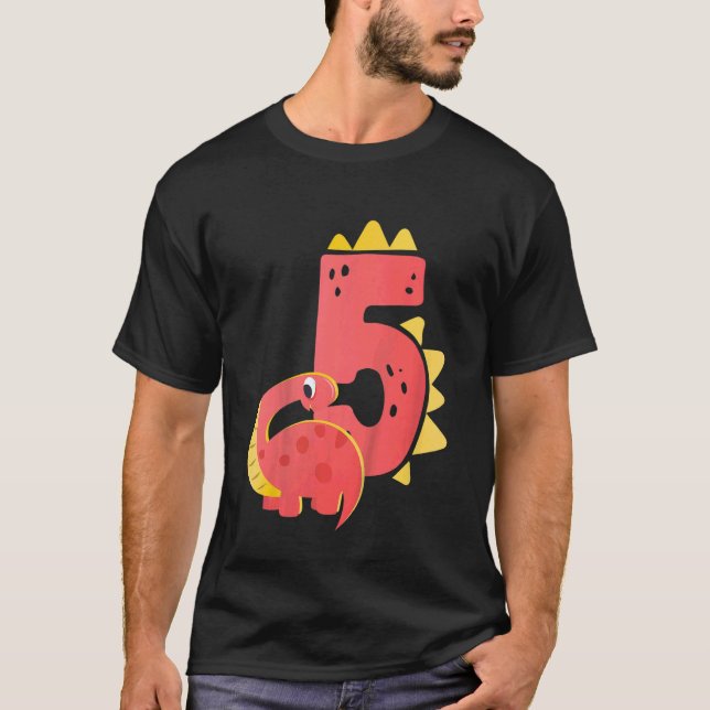 Camiseta Niños 5 cumpleaños Dinosaurio Pérsico Temática Bir (Anverso)
