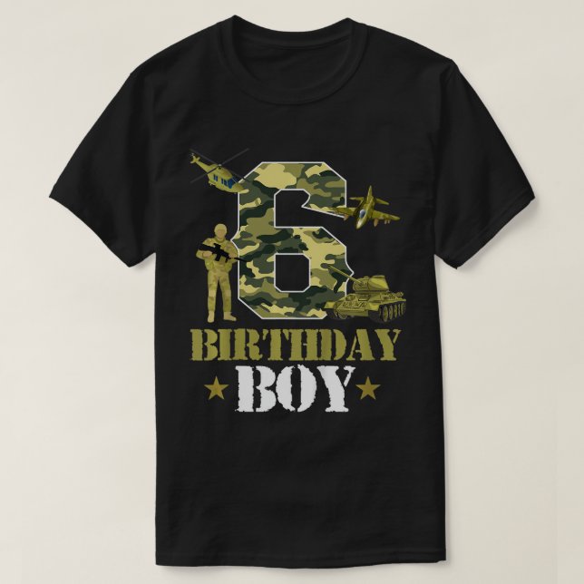 Camiseta Niños 6º cumpleaños Militares Temáticos Niños Camo (Diseño del anverso)