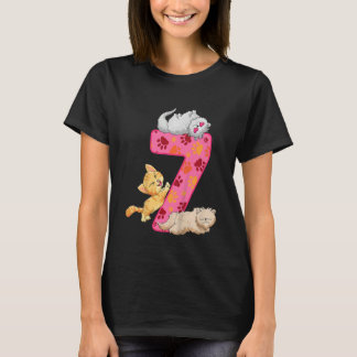 Camiseta Niños 7º cumpleaños gatitos globos de gato Paw tem